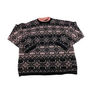 Vtg Gitano‎ Plus Pink Black 44/24W Made in USA Geometric Acrylic Sweater